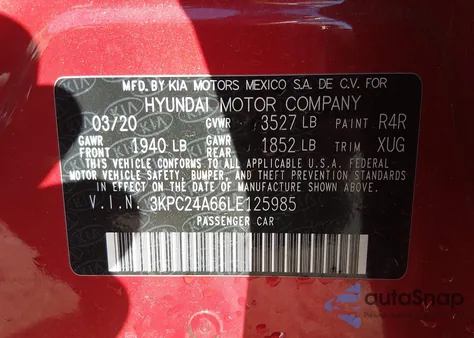 2020 Hyundai Accent Se z USA, uszkodzony, nr VIN 3KPC24A66LE125985
